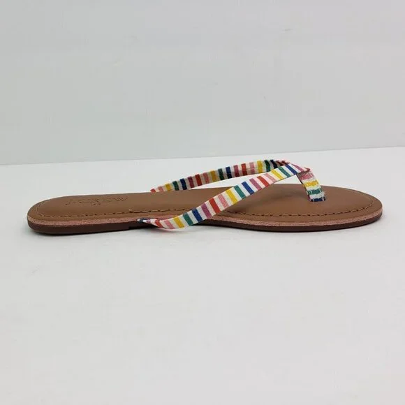 J. Crew Womens Size 5 Multi Color Striped Slip On Thong Flip Flop Sandals AX836 - Picture 4 of 10